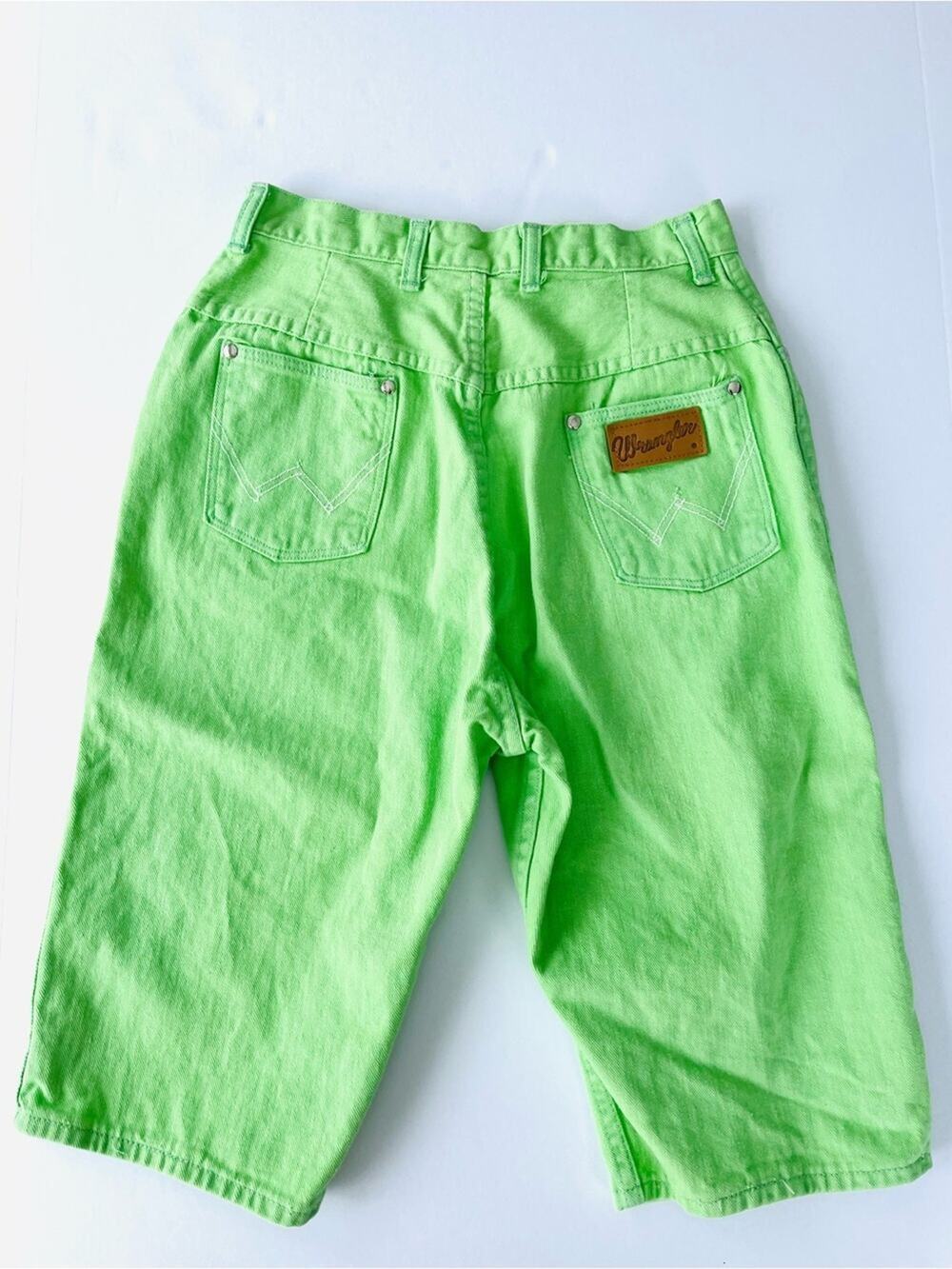 Vintage 70s 80s Wrangler Lime Neon Green High-Rise Bermuda Shorts Cotton Denim